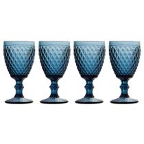 Jogo 4 Taças de Vidro Bico de Abacaxi Cor Azul para Água Lyor 260ml