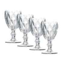 Jogo 4 Taças de Vidro Cor Transparente Diamante Clear p/ Água Vinho Class Home 240ml