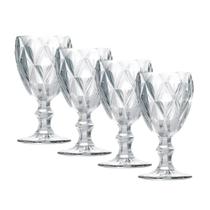 Jogo 4 Taças de Vidro Cor Transparente Diamante Clear p/ Água Vinho Class Home 240ml