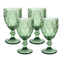 Jogo 4 Taças de Vidro Diamond Diamante Verde 300ml Água Class Home
