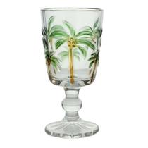 Jogo 4 Taças de Vidro Tropical Palm Tree Coqueiro Água Transparente Lyor 275ml