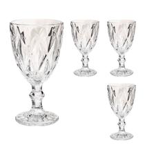 Jogo 4 Taças Diamond Vidro Transparente 340ml Água Vinho