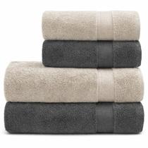 Jogo 4 - toalhas banho e rosto super soft zero twist - chumbo/bege - corttex