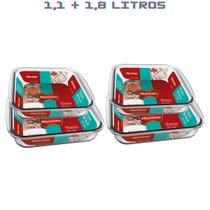 Jogo 4 Travessa ( 1,1L - 1,8L) Quadrada Marinex Vidro Temp