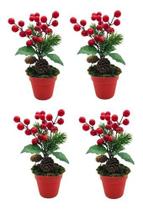 Jogo 4 Vasos De Flor Vermelha Enfeite De Natal Pinha Cereja