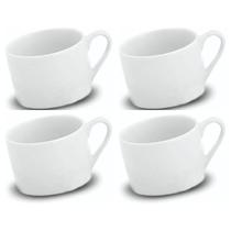 Jogo 4 Xícara Café Chá Chocolate Porcelana Branca Lisa 150ML