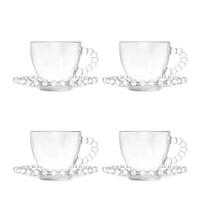 Jogo 4 Xícara de Café com Pires Cristal Coração 80ML para Mesa Transparente Lyor Jogo 4 Xícara de Café com Pires Cristal Coração 80ML para Mesa Transparente Lyor