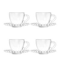 Jogo 4 Xícara de Café com Pires em Cristal Coração Cor Transparente Lyor 80ml
