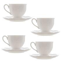 Jogo 4 Xícara de Café com Pires em Porcelana New Bone Butterfly Borboleta e Flores 100ml Lyor Jogo 4 Xícara de Café com Pires em Porcelana New Bone Butterfly Borboleta e Flores 100ml Lyor