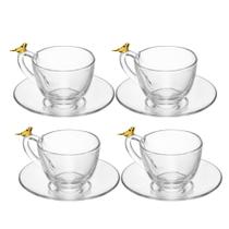 Jogo 4 Xícara de Café com Pires Golden Bird Pássaro 80ml Cristal Ecológico Wolff