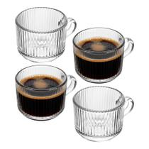 Jogo 4 Xícara de Café de Cristal com Alça Lines Vidro Transparente Canelada 90ml Wolff Jogo 4 Xícara de Café de Cristal com Alça Lines Vidro Transparente Canelada 90ml Wolff