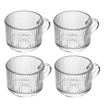 Jogo 4 Xícara de Café de Vidro com Alça Transparente Lines 90ml