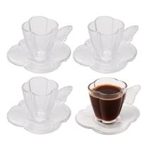 Jogo 4 Xícara de Café de Vidro com Pires Butterfly Borboleta 80ml Wolff