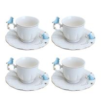 Jogo 4 Xícara De Café Porcelana Birds Azul E Branca Fio Dourado Pássaro Com Pires 100ml Wolff Jogo 4 Xícara De Café Porcelana Birds Azul E Branca Fio Dourado Pássaro Com Pires 100ml Wolff