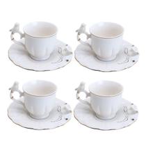 Jogo 4 Xícara De Café Porcelana Birds Branca Fio Dourado Pássaro Com Pires 100ml Wolff Jogo 4 Xícara De Café Porcelana Birds Branca Fio Dourado Pássaro Com Pires 100ml Wolff
