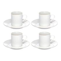 Jogo 4 Xícara de Café Porcelana Borda Dourada com Pires Royal Premium 90ml Haüskraft