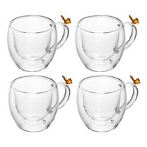 Jogo 4 Xícara de Café Sun Garden Borboleta 80ml Vidro Borossilicato Wolff