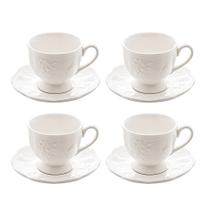 Jogo 4 Xícara de Chá de Porcelana Branca New Bone Butterfly Flower Lyor 200ml