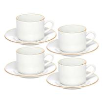 Jogo 4 Xícara De Chá Porcelana Borda Dourada Com Pires Café Royal Premium 200ml Haüskraft