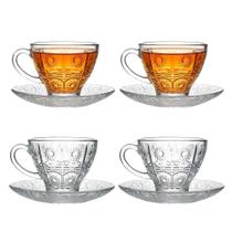 Jogo 4 Xícara De Chá Vidro Transparente Com Pires Bohemia Café Relevo 220ml Em Casa Tem Jogo 4 Xícara De Chá Vidro Transparente Com Pires Bohemia Café Relevo 220ml Em Casa Tem