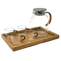 Jogo 4 Xicaras 130ml e Jarra De 1,6l Vidro Borossilicato Canecas Café Chá Bebidas Bandeja Servir Jarro Cozinha Presente