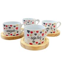 Jogo 4 xícaras 170ml reta c/pires red - Frases Motivacionais