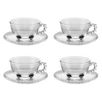 Jogo 4 xícaras 180ml para chá de cristal transparente com pires Pearl Wolff - 27900