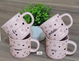 Jogo 4 Xicaras 200ml Café Porcelana Decoradas Agata Rosa