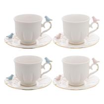 Jogo 4 xícaras 200ml para chá de porcelana com pires Birds Wolff - 18121