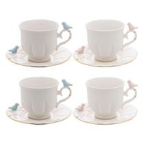 Jogo 4 xícaras 200ml para chá de porcelana com pires Birds Wolff - 18121 Jogo 4 xícaras 200ml para chá de porcelana com pires Birds Wolff - 18121