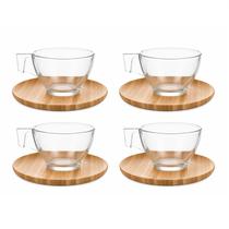 Jogo 4 Xícaras 240ml Com Pires De Bambu Chá Café Espresso Jogo 4 Xícaras 240ml Com Pires De Bambu Chá Café Espresso