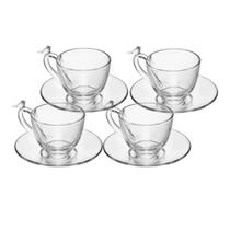 Jogo 4 xícaras 80ml para café de cristal transparente com pires Bird Wolff -21014 Jogo 4 xícaras 80ml para café de cristal transparente com pires Bird Wolff -21014