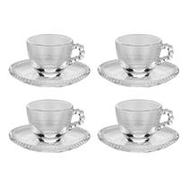 Jogo 4 xícaras 80ml para café de cristal transparente com pires Pearl Wolff - 27899