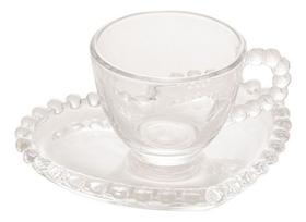 Jogo 4 Xícaras 85ml Para Café de Cristal Com Pires Coração Pearl Wolff Jogo 4 Xícaras 85ml Para Café de Cristal Com Pires Coração Pearl Wolff