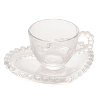 Jogo 4 xícaras 85ml para café de cristal coração com pires Pearl Wolff - 28383 Jogo 4 xícaras 85ml para café de cristal coração com pires Pearl Wolff - 28383