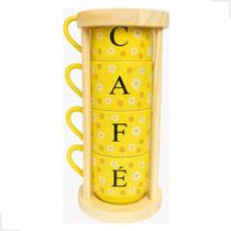 Jogo 4 Xícaras Amarelo Hotel 200ml C/ Suporte Pinus - Café