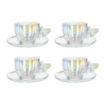 Jogo 4 Xícaras Bee Para Chá Café Com Pires Em Vidro 200ml Jogo 4 Xícaras Bee Para Chá Café Com Pires Em Vidro 200ml