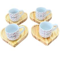 Jogo 4 xícaras Café 80ml c/ pires coração - Poá Coração Jogo 4 xícaras Café 80ml c/ pires coração - Poá Coração