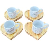 Jogo 4 xícaras Café 80ml c/ pires coração - Poá Preto