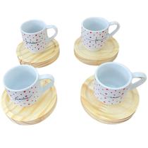 Jogo 4 xícaras Café 80ml c/ pires redondo - Poá Coração