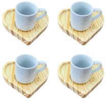 Jogo 4 xícaras café 80ml semi-empilháveis c/ pires coração