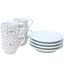 Jogo 4 xícaras Café c/ pires Frases Motivacionais - 80 ml Empilháveis - Poá Coração Jogo 4 xícaras Café c/ pires Frases Motivacionais - 80 ml Empilháveis - Poá Coração