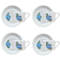 Jogo 4 xícaras Café/Chá com pires 170ml Base Reta Flor Azul Jogo 4 xícaras Café/Chá com pires 170ml Base Reta Flor Azul