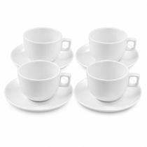 Jogo 4 xícaras Café , Chá com pires Empilháveis Porcelana branca.