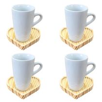 Jogo 4 xícaras café/chá Cônica Alta 165ml c/pires coração Jogo 4 xícaras café/chá Cônica Alta 165ml c/pires coração