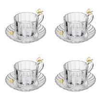 Jogo 4 Xícaras Café Chá Cristal Detalhe Borboleta 3D Jogo 4 Xícaras Café Chá Cristal Detalhe Borboleta 3D