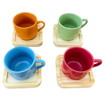 Jogo 4 xícaras café/chá hotel 200ml empilháveis c/pires quad