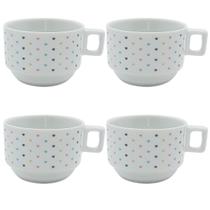 Jogo 4 Xícaras Café Chá Porcelana 200ml Empilhável Poá Colorido Forno e Micro ondas Jogo 4 Xícaras Café Chá Porcelana 200ml Empilhável Poá Colorido Forno e Micro ondas