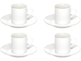 Jogo 4 Xicaras Café Com Pires Royal Porcelana Borda Dourada 90ml - Hauskraft