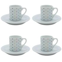 Jogo 4 xícaras café tradicional 55ml poá com pires Porcelana Jogo 4 xícaras café tradicional 55ml poá com pires Porcelana